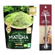 Herbata - Organiczna zielona herbata Matcha w proszku 50 g + słomka ze stali nierdzewnej z filtrem - miniaturka - grafika 1