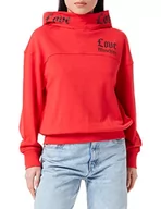 Bluzy damskie - Love Moschino Bluza z długim rękawem z kapturem i gotyckim nadrukiem Love Print na gotyckich bluzach i logo Damska koszulka dresowa, Czerwony, 50 - miniaturka - grafika 1