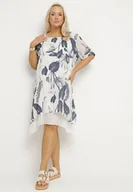 Sukienki - Granatowo-Biała Sukienka w Kwiaty z Bawełnianą Podszewką Mailionis - miniaturka - grafika 1