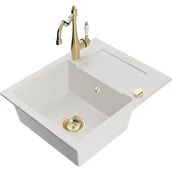 Zlewozmywaki z baterią - Mexen Enzo zlewozmywak granitowy 1-komorowy z ociekaczem i baterią kuchenną Carla, biały - miniaturka - grafika 1