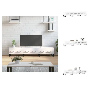 vidaXL Szafka pod TV biały wysoki połysk 150x36x30 cm materiał drewnopochodny - Meble TV - Szafki RTV - miniaturka - grafika 1