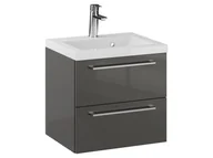 Szafki łazienkowe - Szafka Wisząca Z Umywalką RON 50 cm - Titan Wysoki Połysk - Uchwyty Chromowane - miniaturka - grafika 1