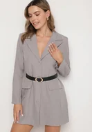 Sukienki - Szara Sukienka w Stylu Marynarki z Wiskozą z Usztywnioną Linią Ramion w Paski Nevolia - miniaturka - grafika 1
