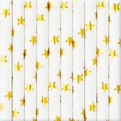 Słomki do napojów - SŁOMKI PAPIEROWE BIAŁE W ZŁOTE GWIAZDKI 10szt - miniaturka - grafika 1