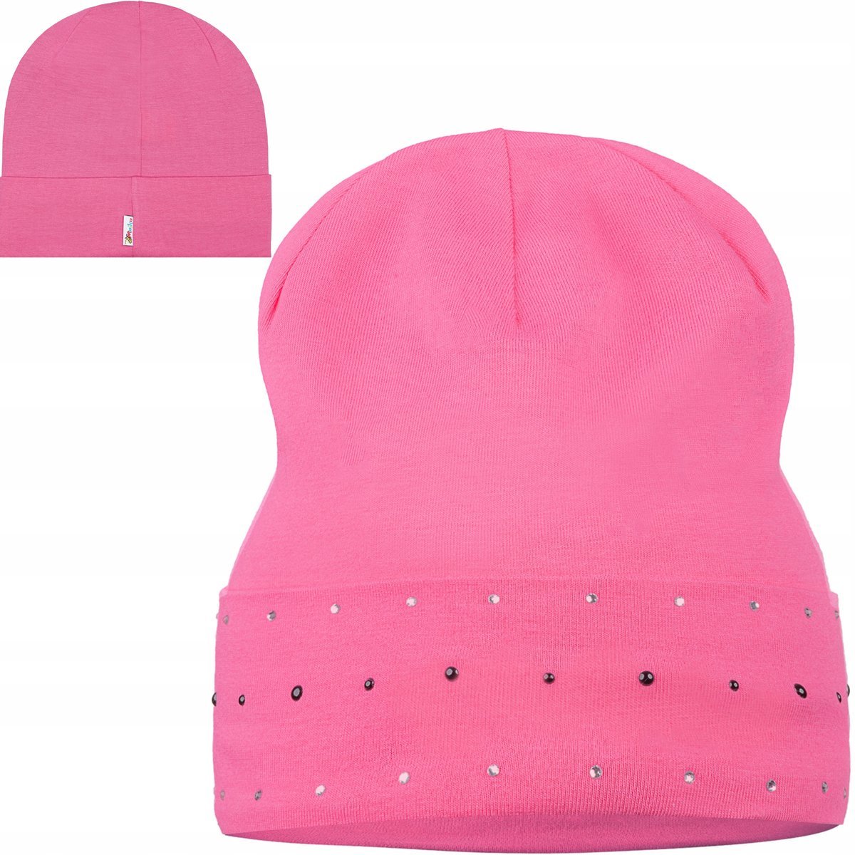 Czapka Czapeczka 46/48 Bawełniania Dziewczęca Ozdobna Dżety Różowa Róż