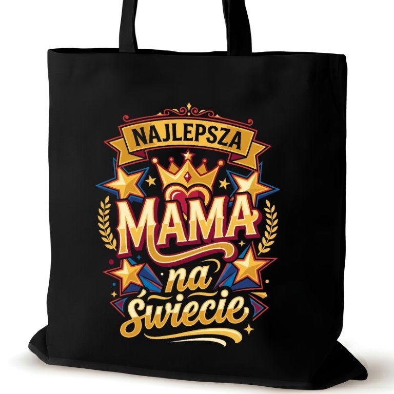 Czarna torba bawełniana dla MAMY na ramię nadrukiem duża biura śmieszna