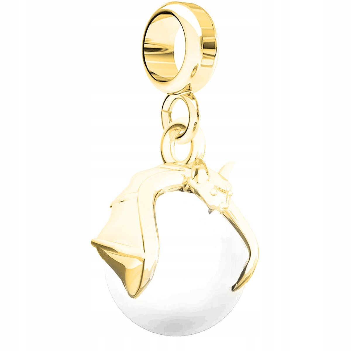Charms Złoty z Nietoperzem Zwierzę Nietoperz Biała Perła SREBRO 925