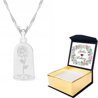 Naszyjniki - Naszyjnik srebrny Róża Kwiat Rose + WŁASNY NADRUK - miniaturka - grafika 1