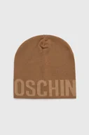 Czapki damskie - Moschino czapka wełniana kolor beżowy z cienkiej dzianiny wełniana - miniaturka - grafika 1