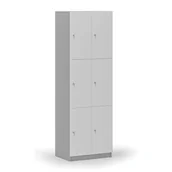 Szafki biurowe - Drewniana szafka skrytkowa, 6 schowków, zamek cylindryczny, szary/biały - miniaturka - grafika 1