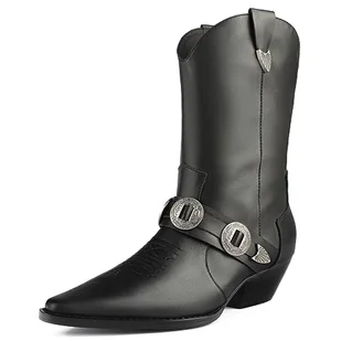 L37 HANDMADE SHOES Damskie botki, kowbojskie buty ze skóry naturalnej, ręcznie wykonane buty, wyjątkowy styl, obsada w stalowym stylu westernowym, czarne, 38 EU, czarny, 38 EU - Botki damskie - miniaturka - grafika 1