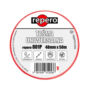 Taśma uszczelniająca 48mm x 50 m czerwona 801 P REPERO 5907509812538 - Folie izolacyjne - miniaturka - grafika 1
