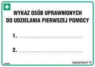 Instrukcje stanowiskowe BHP - DD008 WYKAZ OSÓB UPRAWNIONYCH DO UDZIELANIA PIERWSZEJ POMOCY, FN - FOLIA SAMOPRZYLEPNA; (148X105MM) - miniaturka - grafika 1