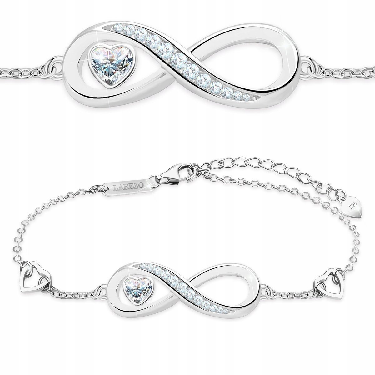 Bransoletka Srebrna Serce Białe ze Znakiem Nieskończoności Heart SREBRO 925
