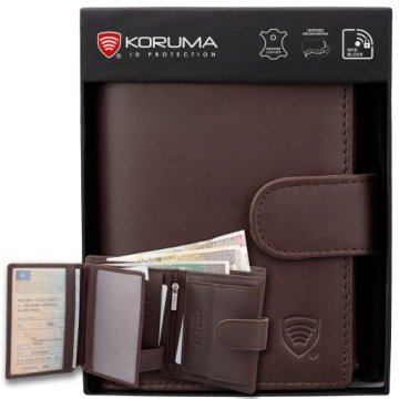 Portfel Męski Skórzany Karty Płatnicze Bilon Ochrona Rfid Duży Koruma
