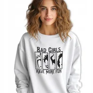 Bluzy damskie - Biała Bluza Damska Dresowa BAD GIRLS HAVE MORE FUN Zabawne Wzory Rozmiar S - miniaturka - grafika 1