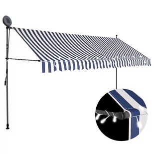 vidaXL Ręcznie zwijana markiza z LED, 350 cm, niebiesko-biała vidaXL - Markizy - miniaturka - grafika 1