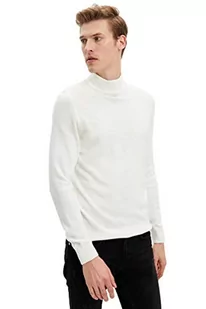 DeFacto Męski sweter z dzianiny z długim rękawem, okrągły dekolt, slim fit dla mężczyzn, topy (ecru, XL), écru, XL - Koszulki męskie - miniaturka - grafika 1