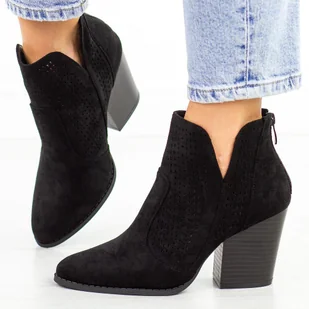 Czarne wiosenne botki damskie, kowbojki S.Barski 060 - S.BARSKI - Botki damskie - miniaturka - grafika 1