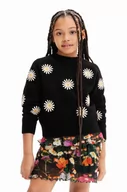 Swetry dla dziewczynek - Desigual sweter z domieszką wełny dziecięcy kolor czarny - miniaturka - grafika 1