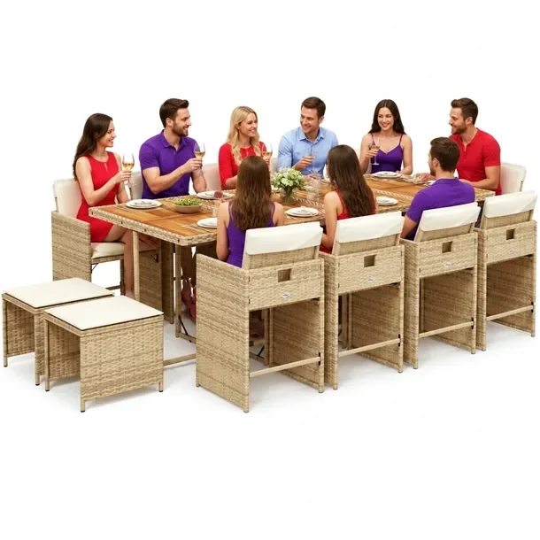 Zestaw mebli ogrodowych 220 x 106 x 73 cm, beżowy, rattan PE, akacja