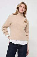 Swetry damskie - Custommade sweter wełniany damski kolor brązowy ciepły z półgolfem - miniaturka - grafika 1