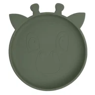 Śliniaki i fartuszki - Nuuroo silikonowy talerzyk obiadowy duży GIRAF Dusty Green - miniaturka - grafika 1