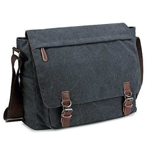 Imyth Messenger Bag for Men and Women, Retro Canvas Shoulder Bag Satchel For College fit 15,6 Inch Laptop (Black)