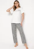 Piżamy damskie - Biały Komplet Piżamowy Prosty T-shirt i Spodnie z Gumką w Pasie Vespella - miniaturka - grafika 1