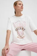 Koszulki sportowe damskie - Guess t-shirt bawełniany damski kolor beżowy - miniaturka - grafika 1