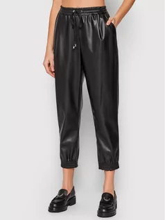 Spodnie damskie - DKNY Spodnie z imitacji skóry P1HKUKA4 Czarny Regular Fit - grafika 1