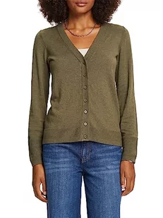 ESPRIT Kardigan z dekoltem w serek, zielony khaki, XL - Swetry damskie - miniaturka - grafika 1