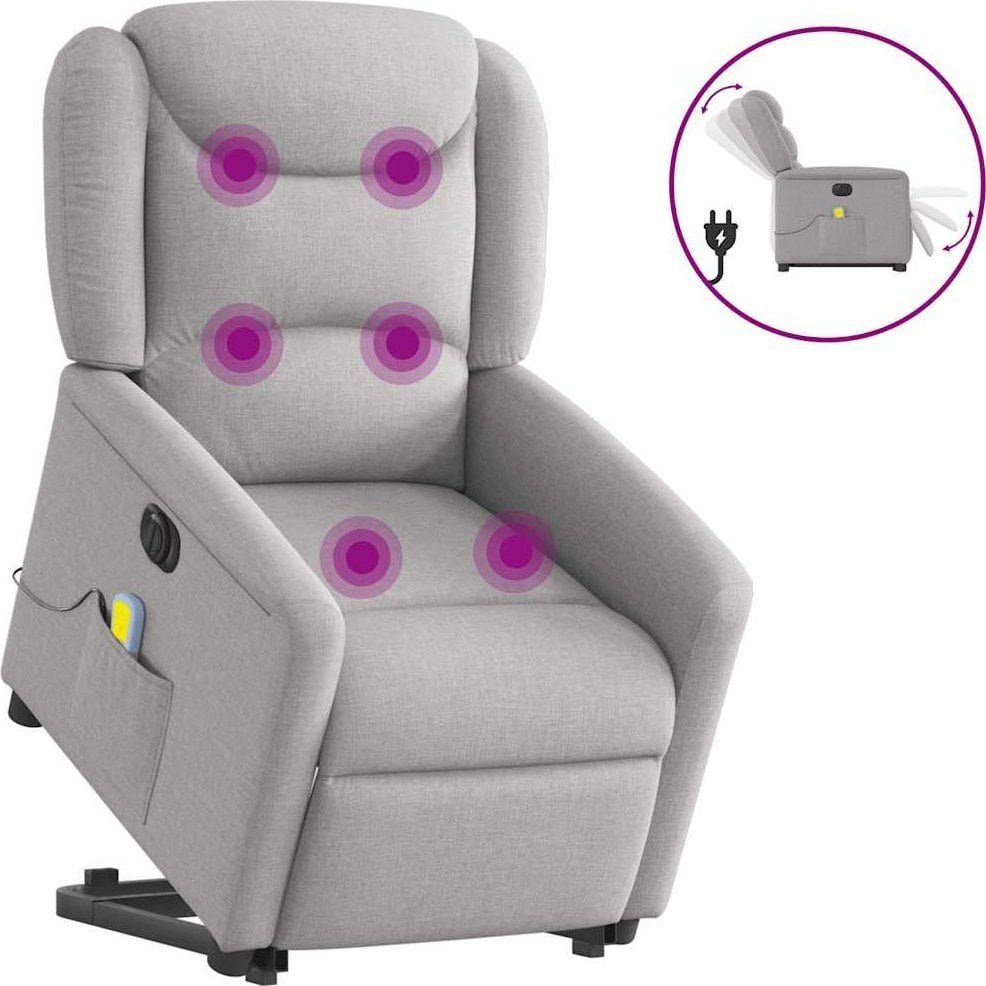 vidaXL vidaXL Podnoszony fotel masujący, elektryczny, rozkładany, szary