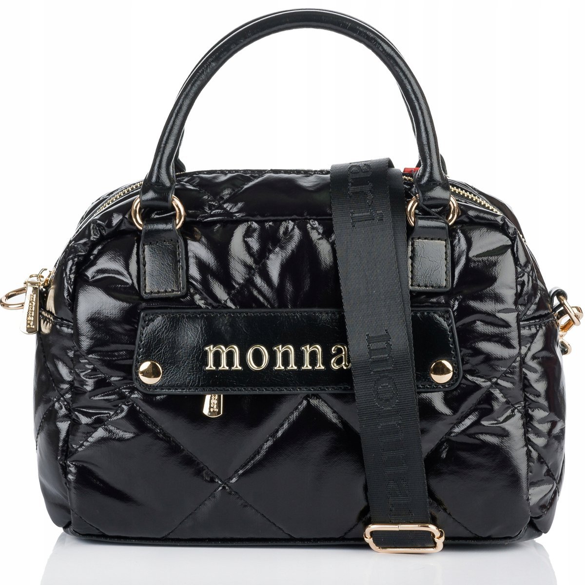 Torebka Damska Listonoszka MONNARI Pojemna KUFEREK Pikowana Lakierowana