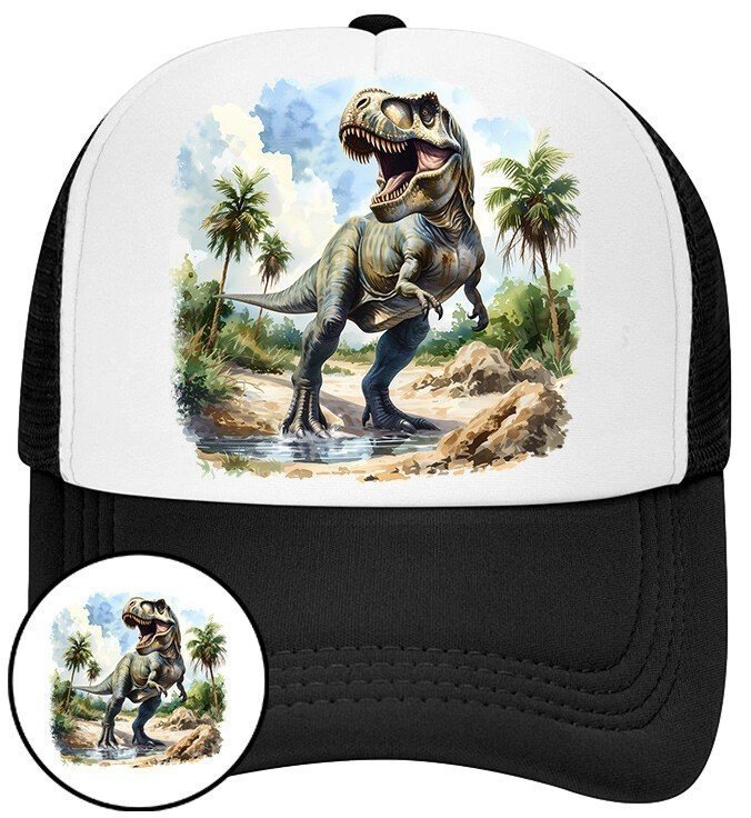 Czapka z Daszkiem Dinozaur Czarna z Nadrukiem Na Lato Siatka Bejsbolówka