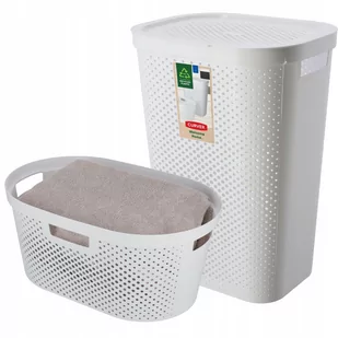 Kosz z pokrywą 60L + pojemnik 45L Curver Infinity biały - Kosze na bieliznę - miniaturka - grafika 1
