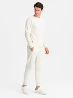 Dresy męskie - Bawełniany dresowy komplet męski BASIC bluza + joggery kremowy V5 Z84 XL - miniaturka - grafika 1