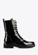 Botki damskie - Damskie botki ze skóry naturalnej lakierowanej czarne - miniaturka - grafika 1