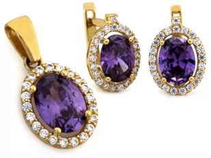 Złoty komplet biżuterii 585 fioletowe markizy 4,43 g - Zestawy biżuterii dla kobiet - miniaturka - grafika 1