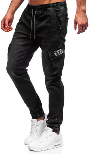 Spodnie męskie - Czarne jeansowe joggery bojówki spodnie męskie slim fit Denley 61015W0 - grafika 1