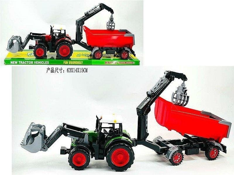 Adar Traktor z koparko-ładowarką i przyczepą