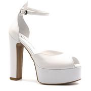 Sandały damskie - Perłowo białe skórzane sandały na słupku i platformie 123S - Neścior - miniaturka - grafika 1