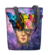 Torebki damskie - Torebka płócienna Sunny, nadruk Sapia – shopperka damska, wodoodporna, zamek, mieści A4, udźwig do 10 kg, polska produkcja, ARCO Design - miniaturka - grafika 1