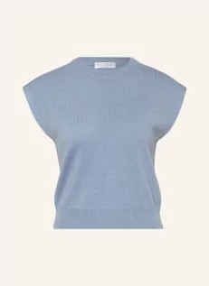 Koszulki i topy damskie - Brunello Cucinelli T-Shirt Z Dodatkiem Kaszmiru IBłyszczącą Przędzą blau - BRUNELLO CUCINELLI - grafika 1