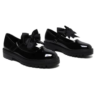 Gizelle® Dziewczęce patentowe czarne buty szkolne Mary Jane z odpinanym paskiem z kokardą - małe dzieci powrót do szkoły wygodne antypoślizgowe mundur płaskie buty UK, Czarny, 37 EU - Skarpetki dla dzieci - miniaturka - grafika 1