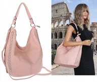 Torebki damskie - Torebka damska shopper worek listonoszka pojemna na ramię LH2581 Różowa - miniaturka - grafika 1