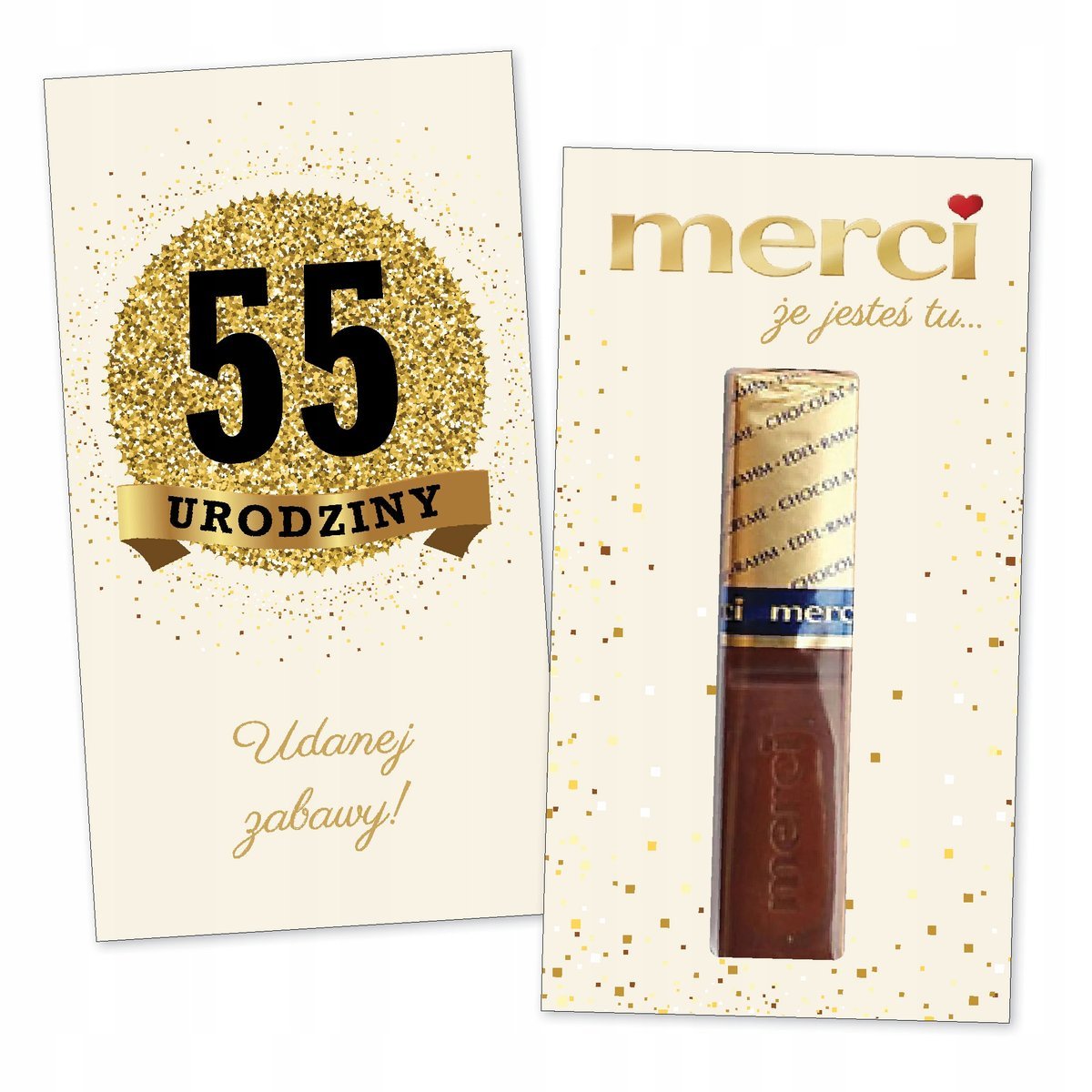 10x PODZIĘKOWANIA NA 55 URODZINY DLA GOŚCI merci lat - premium - KREMOWY