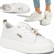 Półbuty damskie - Sneakersy Damskie SKÓRZANE FILIPPO Wygodne Białe Półbuty na Platformie 37 - miniaturka - grafika 1