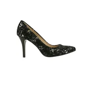 Czółenka - Czółenka skórzane na szpilce w srebrne kwiatki (4985) - miniaturka - grafika 1