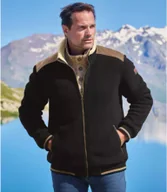 Bluzy męskie - Polarowa bluza podszyta kożuszkiem sherpa Outdoor Mężczyzna Atlas For Men - Kolor : Czarny - Rozmiar : 4XL - miniaturka - grafika 1